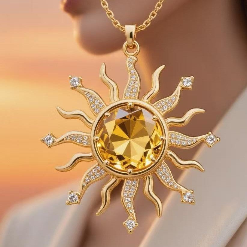 e-commerce exclusive: trendy european and american style sun necklace, gold diamond radiance pendant, understated luxury birthday gift for women