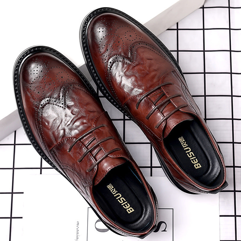Brogue leather shoes for men - british style groomsmen, black, business formal, suit, casual leather shoes, men's wedding shoes