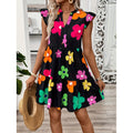 code new arrival  original women's summer vacation style v neckprinting doll dress