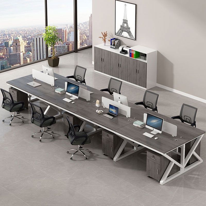 Office desk and chair set - modern minimalist computer desk for 4-6 person workstations with partition screens - ideal for office staff