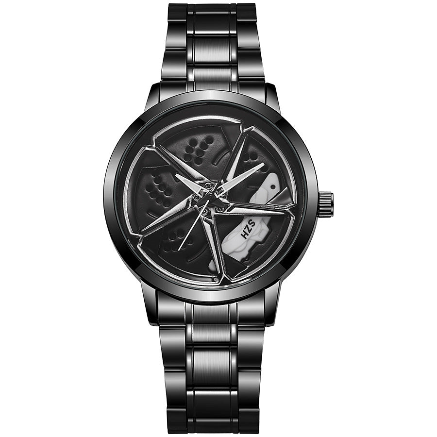 New hollow-out creative tech men's steel band watch with rotating bezel - cross-border quartz watch
