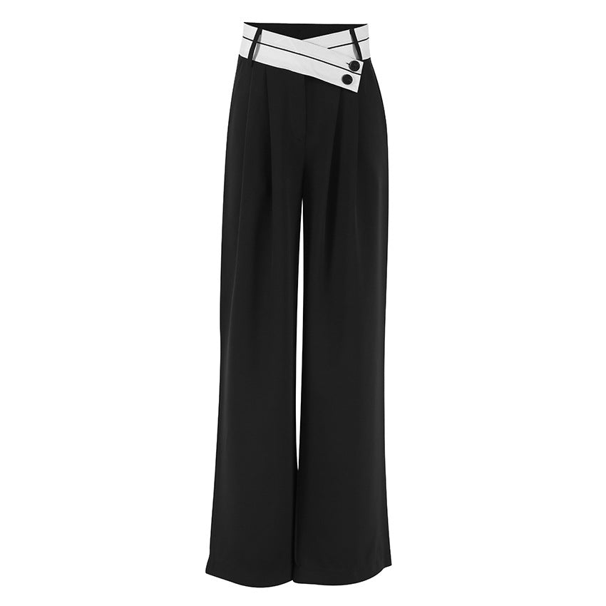 2025  American street contrasting suit pants women's spring design high waist drape wide-leg casual pants trousers