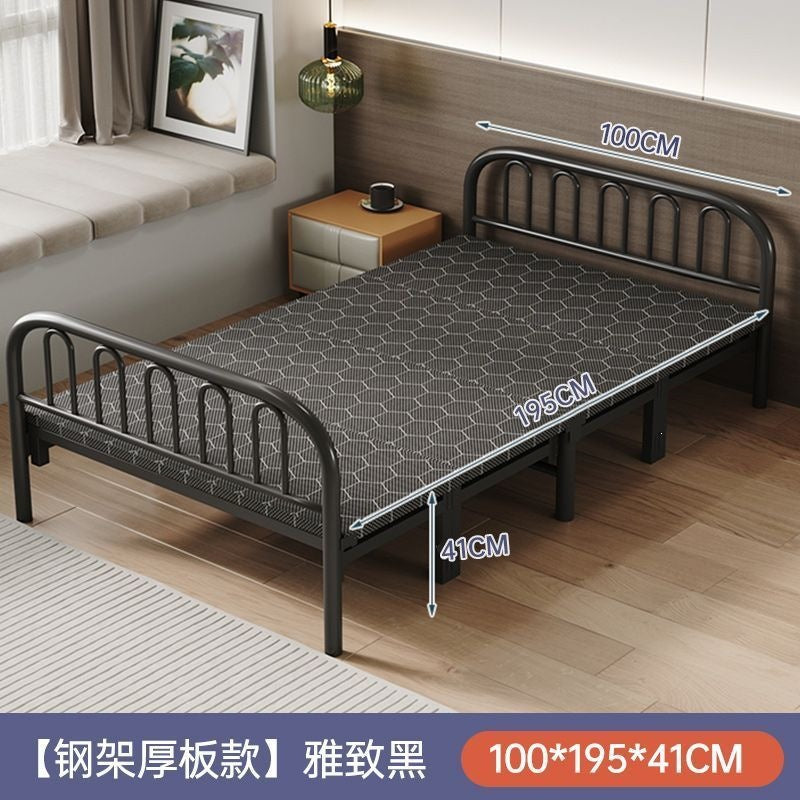 Foldable bed single bed portablefor home reinforced thickened iron frame dormitory double bed rental house simple small bed hard board