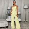 C7739 cross-border  new women's solid color ruched metal buckle cami top and wide-leg pants two-piece set