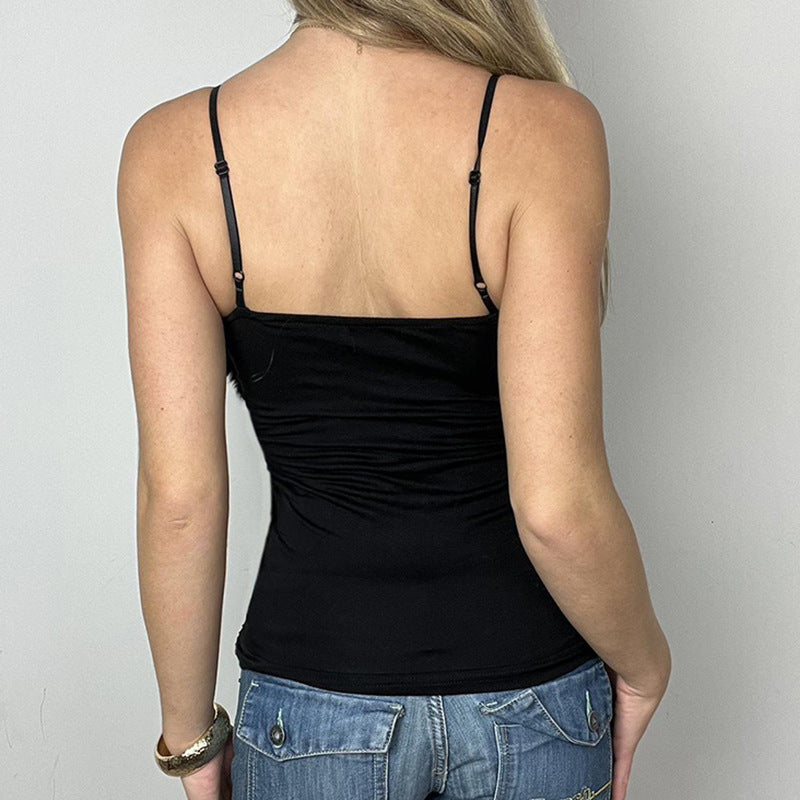 Sexy sweet and spicy style tube top fluffy splicing sequined suspender adjustable shoulder strap vest slim fashion versatile women