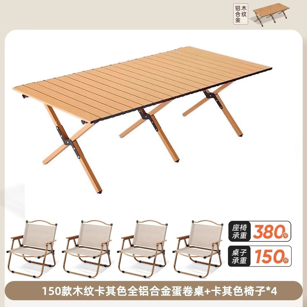 Outdoor folding table egg roll table and chair set portable table beach camping table and chair picnic dining table folding chair no