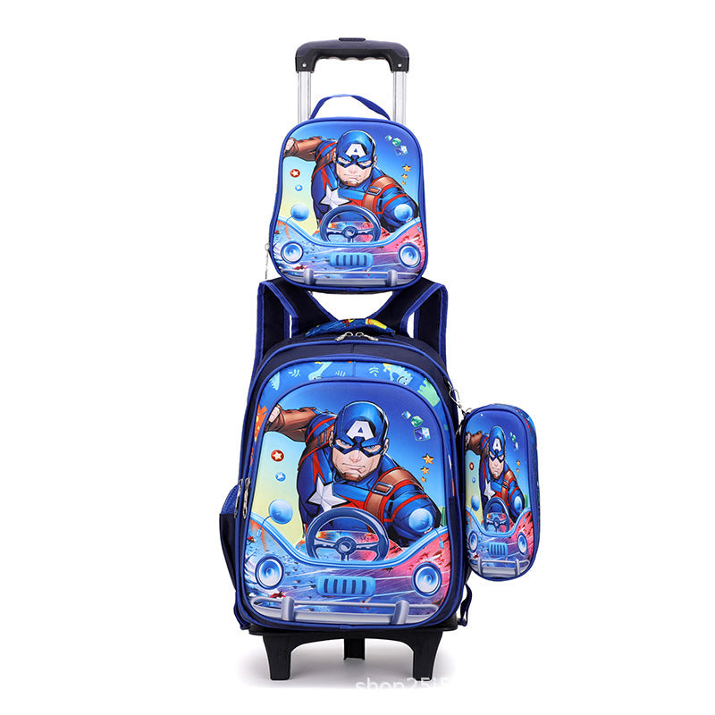New  primary school students tie rod schoolbag 1-6 grades boys and girls backpack lunch bag cartoon children's bag