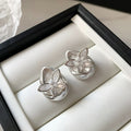 Irregular thick silver butterfly stud earrings for women, brushed metal exquisite zircon earrings, unique and beautiful elegant fashion earrings