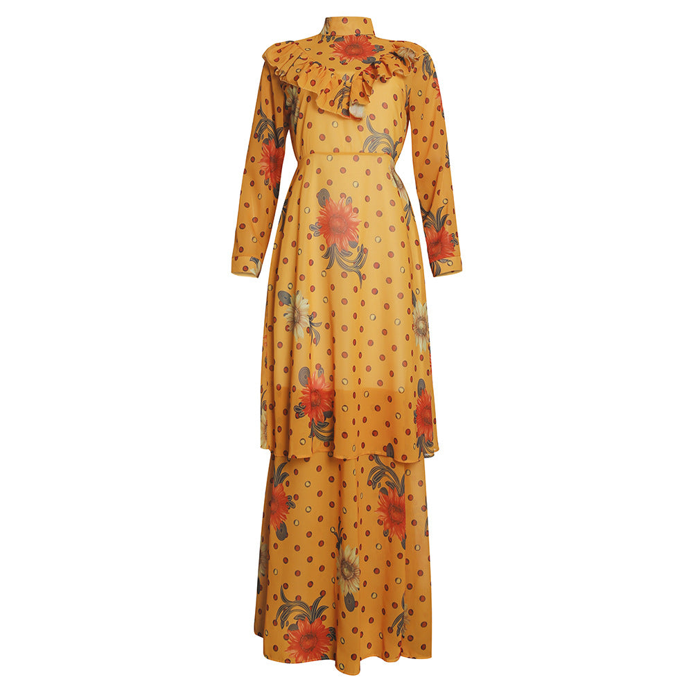 New arrival:  &  stand collar long sleeve printed african plus size women's two-piece dress set