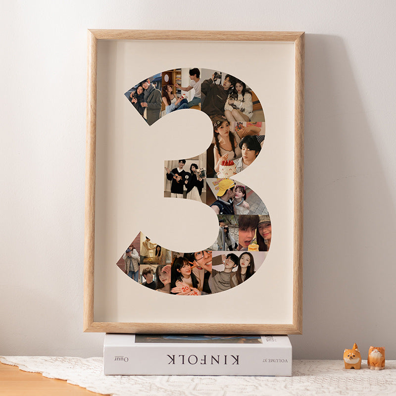 One-year-old commemorative photo frame photo DIY growth record couple baby birthday table number 2 puzzle frame