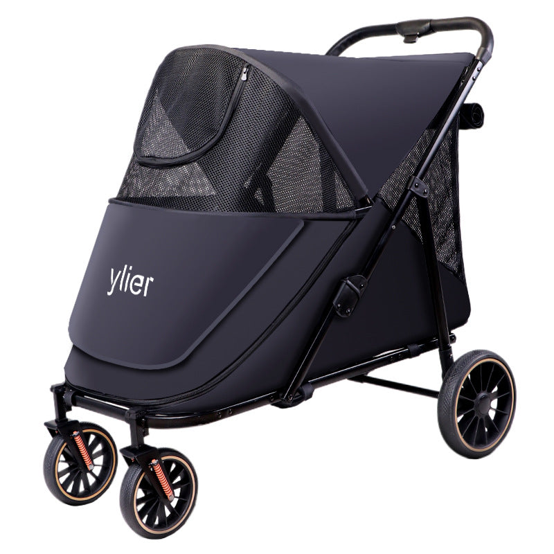 Factory direct large-capacity pet stroller, medium to large pet carrier with double doors, one-button fold