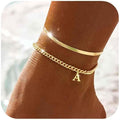 European and american style 26 alphabet letter pendant anklet - gold stainless steel layered snake chain - trendy & unique jewelry