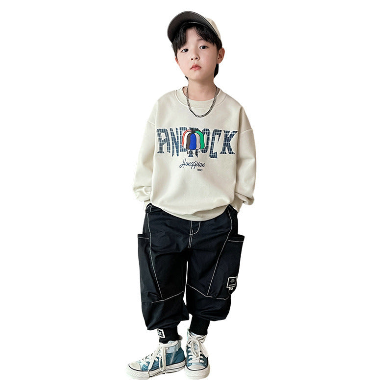Kids'  autumn/winter fashion letter print loose fit casual fleece-lined sweatshirt - stylish and cool long sleeve for boys