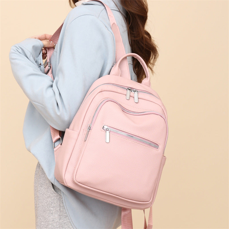 New PU soft leather backpack, women's lightweight travel backpack, high-end sense, large-capacity work commuter women's backpack