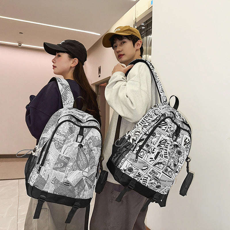 Trendy high-street water-resistant lightweight backpack - 26l large capacity student schoolbag, durable with free headphone pouch