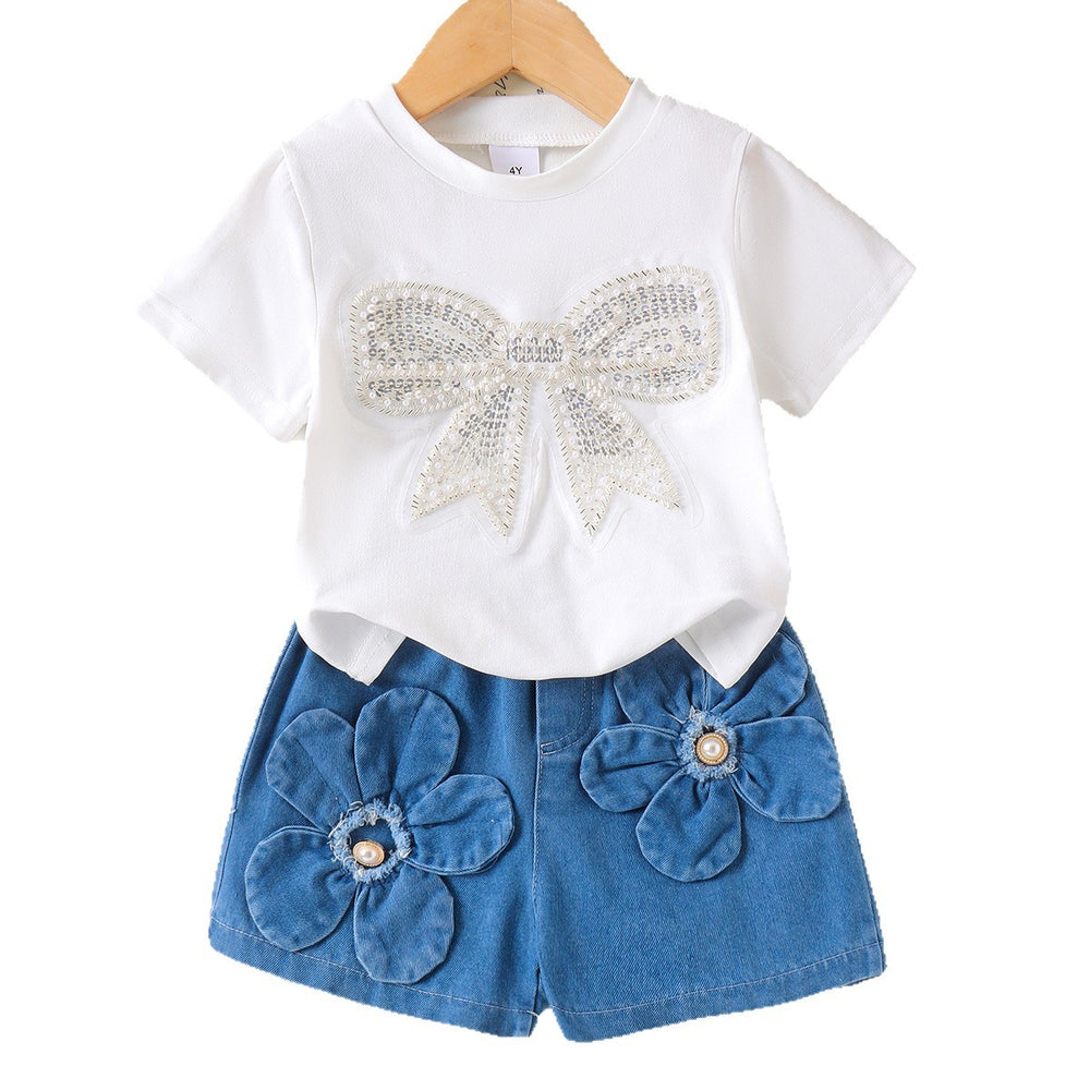 Kids clothing  cross-border new arrivalfashionspring & fallgirl white short-sleeved t-shirt baby children's clothing