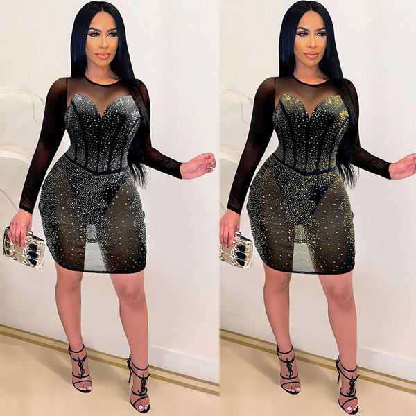 VK2181 sexy European and American hot diamond slim dress, nightclub dress
