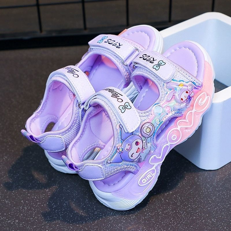 Girls' sandals kuromi  new summer children's princess sandals slippers girls' light-up beach shoes baby