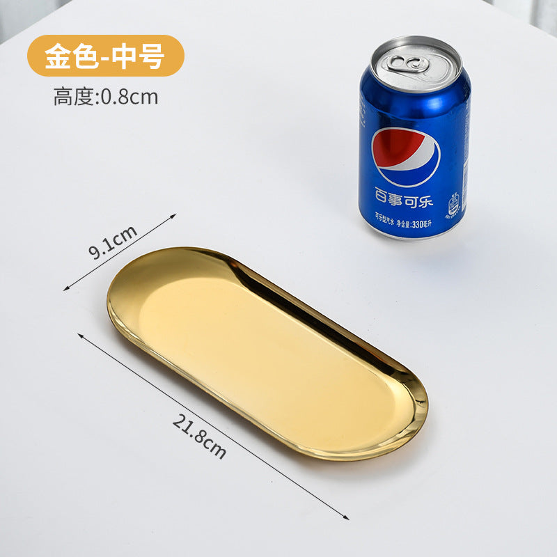 Korean style stainless steel oval tray - gold finish - bbq platter - creative restaurant nordic style dessert & pastry plate