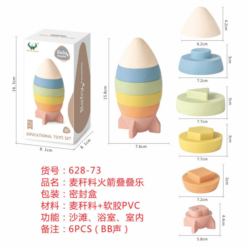 Cross-border  vinyl environmental protection early education shape color cognition bathroom water toy gift stacking music set