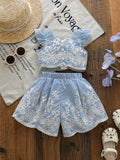 spring/summer cross-border exclusive: premium embroidered flutter sleeve top + bowknot shorts two-piece set for infants and toddlers