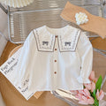 new arrival: pure cotton girls' blouse - peter pan collar, bow accent, long sleeve, stylish top for baby girls