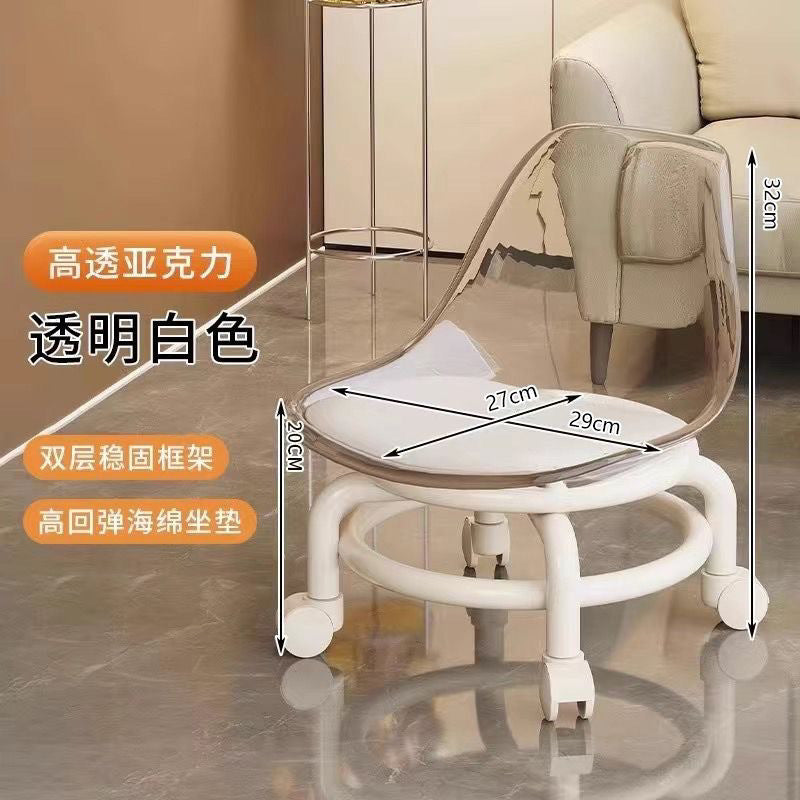 Acrylic small stool silent with universal wheel children's toddler stool Internet celebrity small chair pulley low stool beautiful seam stool