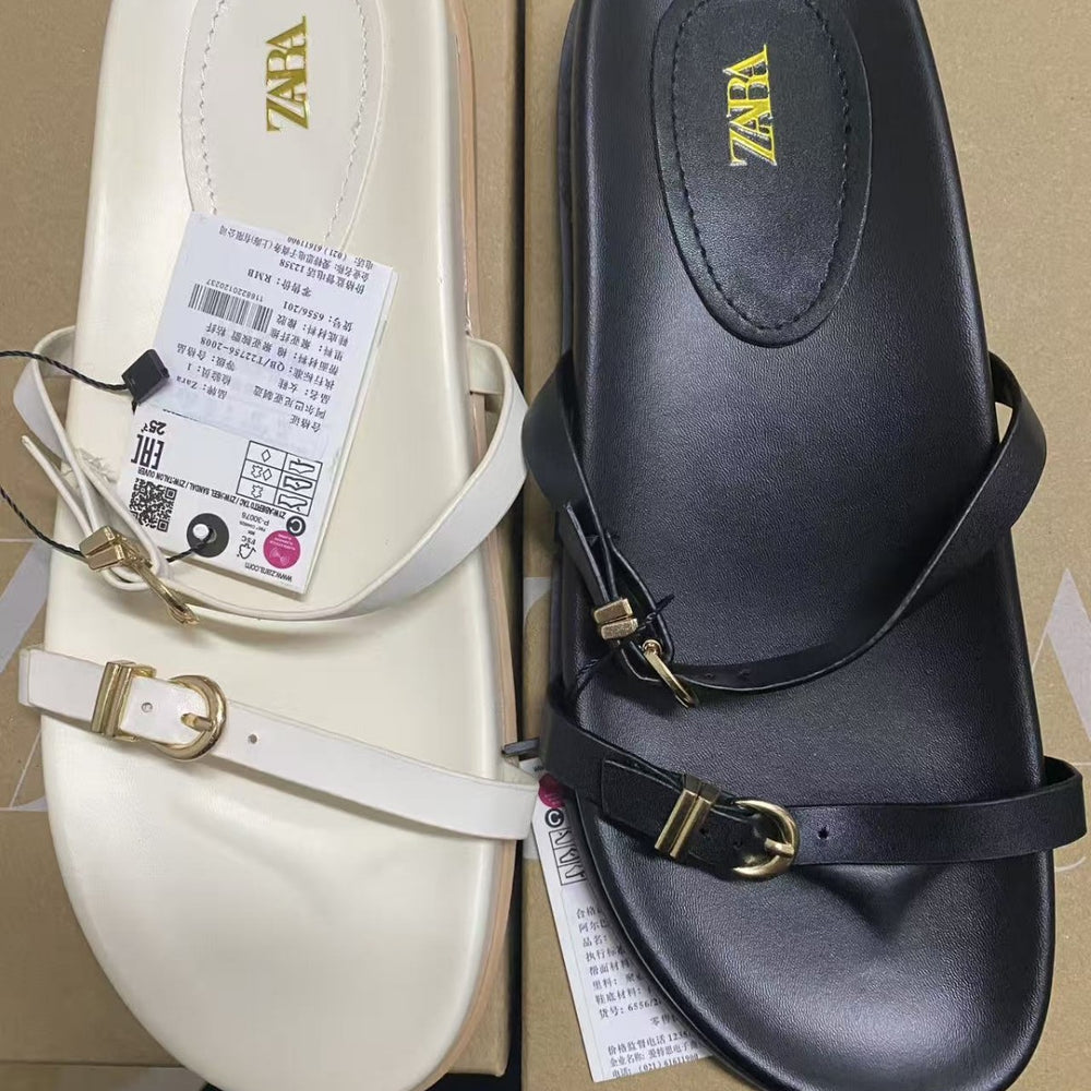 Za2025 summer/spring new women's fashion buckle strap sandals outdoor casual slippers leather buckle sandals