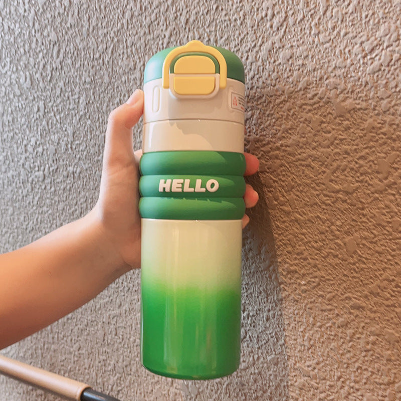 Cartoon red panda straight body insulated water bottle, 316 stainless steel, large capacity, dual-drink kids' water bottle, cute straw cup