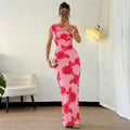 C7670 cross-border   fashion women's elegant mesh one-shoulder bodycon dress