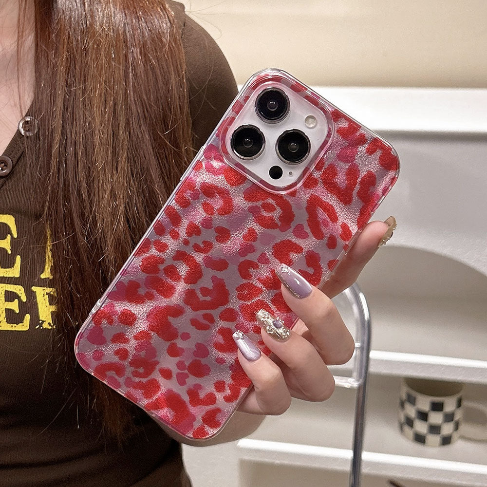 Layered pink leopard print cross-border compatible apple 17 pro phone case gradient color foil case iphone 16 protective cover