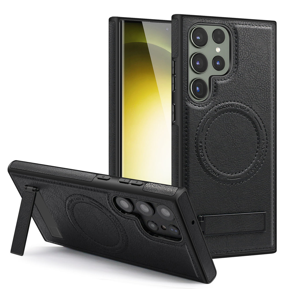 Crystal shield leather case for samsung s25 edge premium leather magnetic phone case s24ultra invisible stand