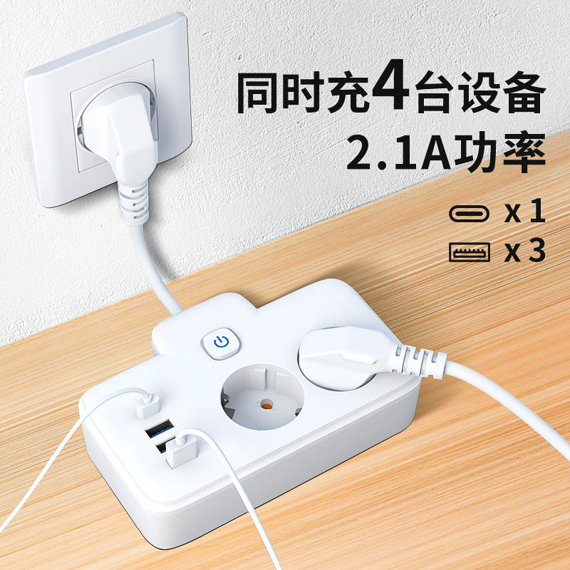 One to two conversion socket European standard two-plug plug-in board, with PD/USB socket, office home power strip customization