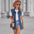 Real shot  fashion cross-border  new arrivalretro geometric denim color block vest outwearloosecasual women