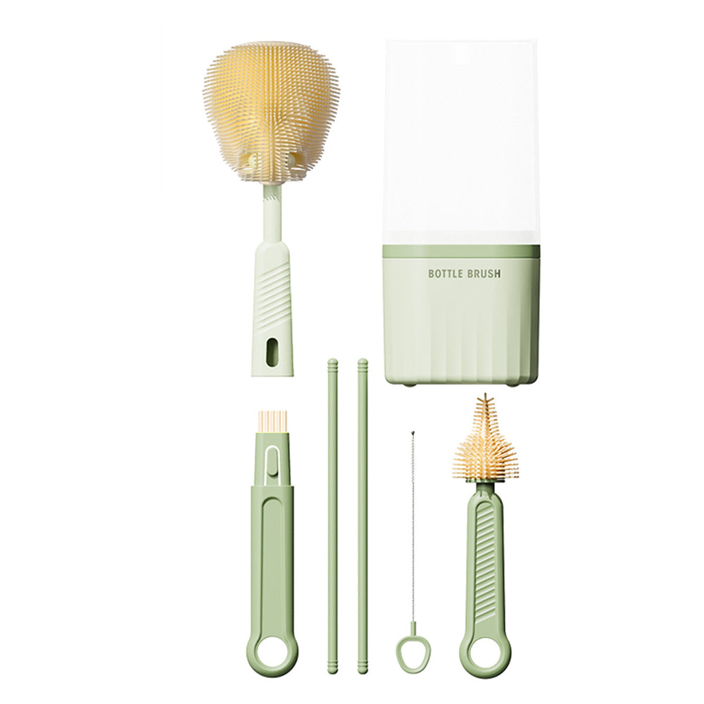 Wholesale multi-functional straight-handle silicone bottle brush, portable nipple brush, baby bottle brush, water cup brush cleaning set