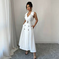 double-breasted elegant polo collar sleeveless dress - slim fit, figure-flattering a-line dress