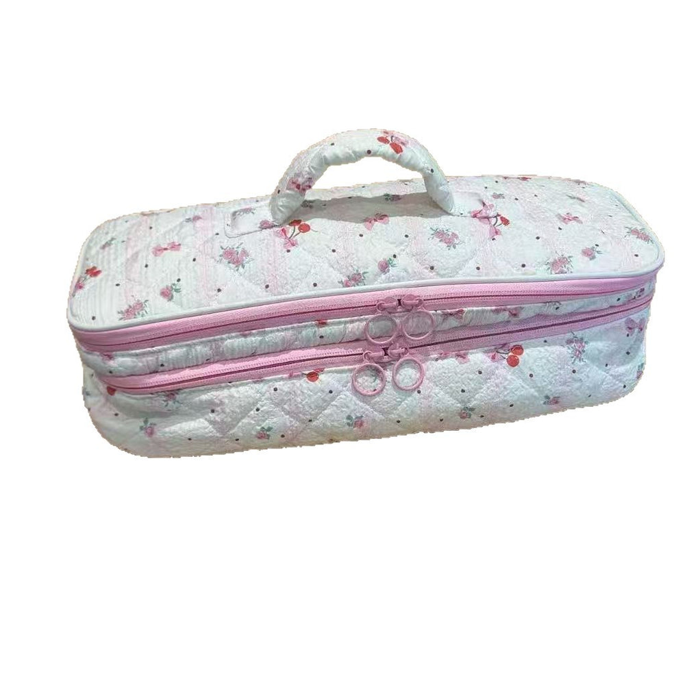 Portable hair dryer storage bag - thickened, stylish, quilted design for curling irons, flat irons, and other hair styling tools