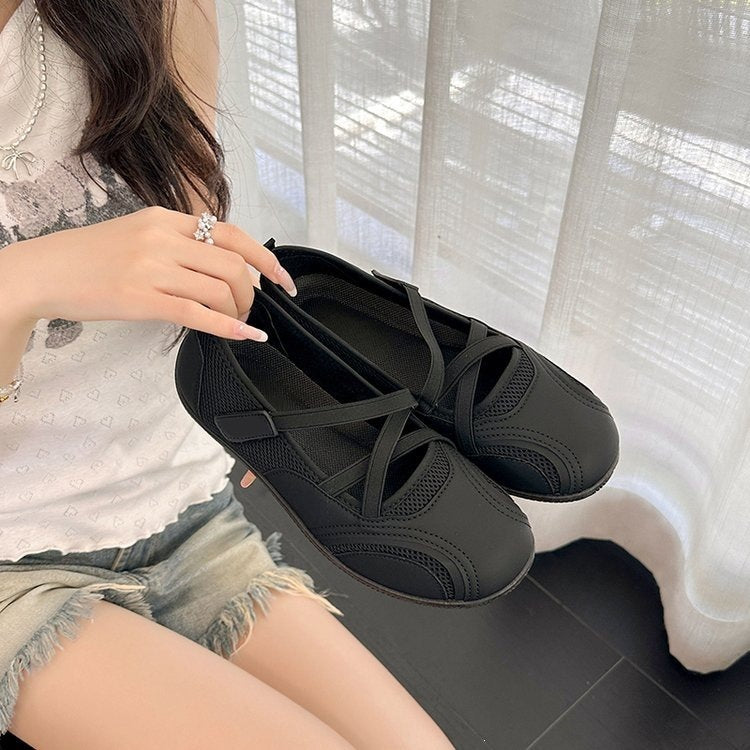 Mary jane women's shoes  summer new arrival: hollow-out mesh, velcro closure, flat, versatile casual shoes for moms