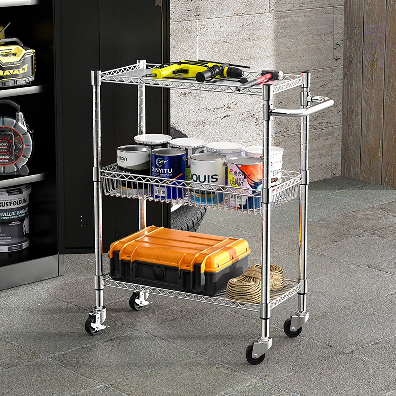 Kitchen with wheels vegetable snack trolley three layers with armrest rack electroplated iron wire removable storage rack