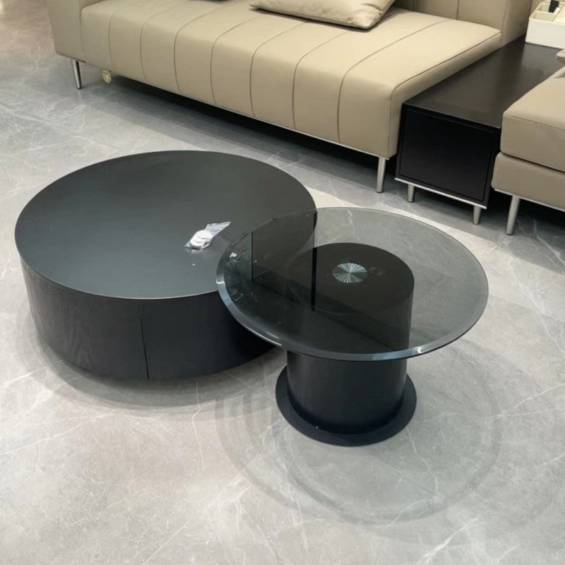 Black rock slab italian minimalist coffee table - modern simple living room home use, small to large round tea table, high-end designer style