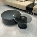 Black rock slab italian minimalist coffee table - modern simple living room home use, small to large round tea table, high-end designer style
