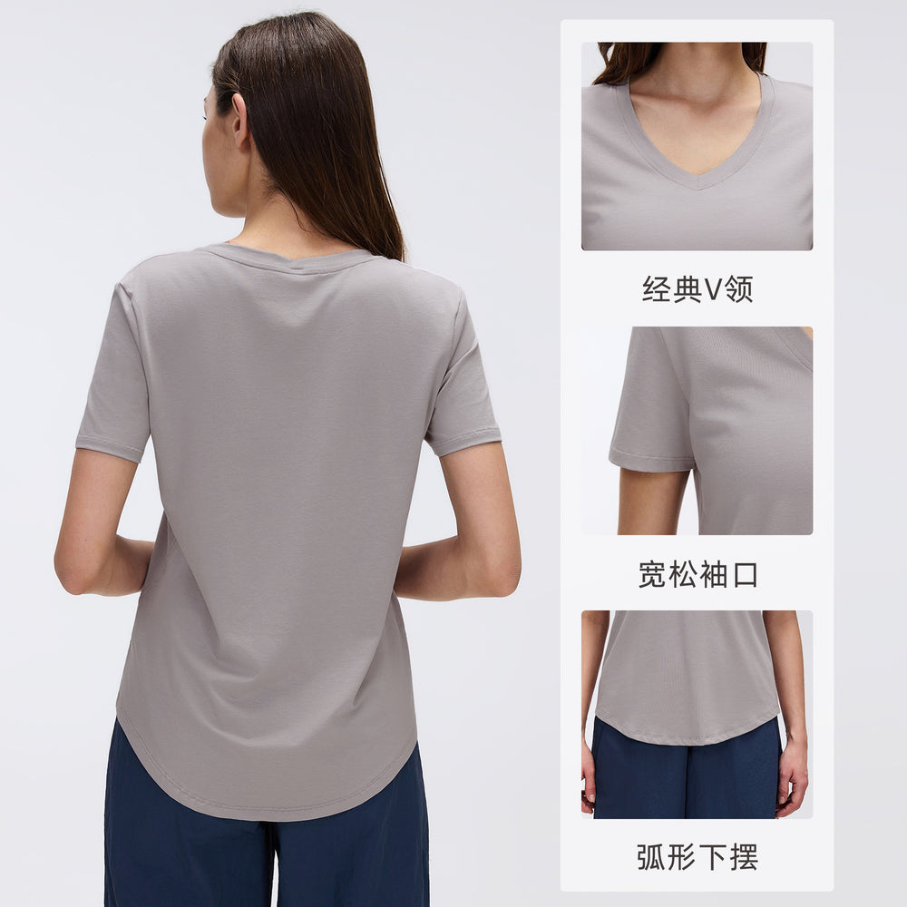 Women's yoga short-sleeve running t-shirt - loose fit, slimming, workout top - summer lightweight - d26087