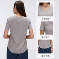 Women's yoga short-sleeve running t-shirt - loose fit, slimming, workout top - summer lightweight - d26087