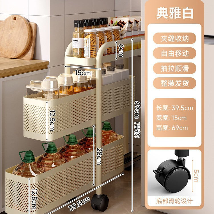 Narrow gap storage shelf stainless steel cart kitchen refrigerator narrow space organizer mobile bathroom storage cabinet