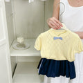 Girls' summer outfit  new style baby chic knitted short sleeve kids fashion pleated skirt two-piece set - in stock