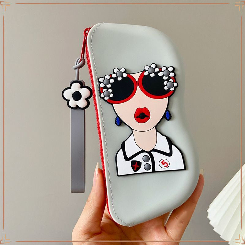 Cartoon cute portable silicone glasses bag contrasting sunglasses sunglasses protective cover hanging bag glasses case storage bag
