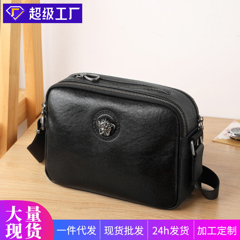 Shoulder bag men's new business and leisure messenger first-layer cowhide bag horizontal large-capacity trendy men's bag