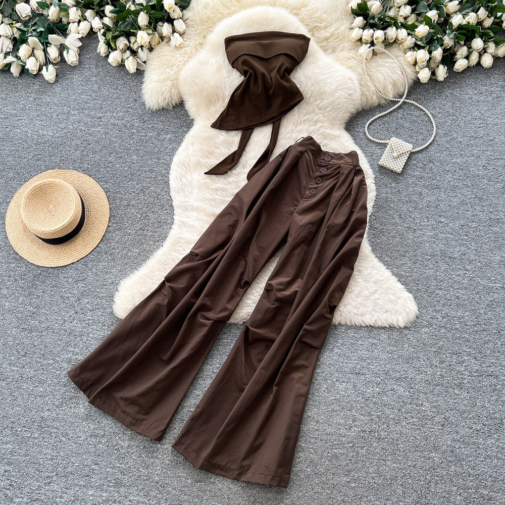 Accessible luxury normcore style suspender waist vest wide-leg pants two-piece set women's summerslimming lookfashion style work clothingsuit