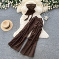 Accessible luxury normcore style suspender waist vest wide-leg pants two-piece set women's summerslimming lookfashion style work clothingsuit