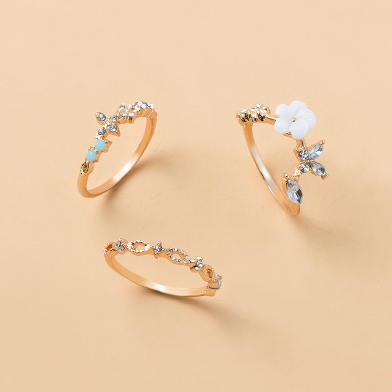 Wholesale color diamond hollow-out ring set - cross-border amazon hot-selling fashion jewelry alloy open ring set for women